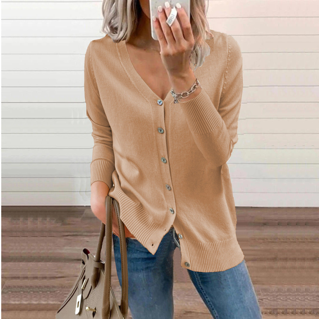 Damen Strickjacke mit V-Ausschnitt und feinen Knopfdetails Drune