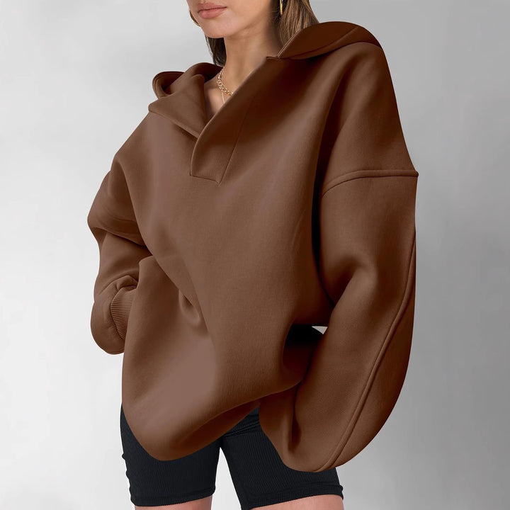 Damen Oversized Kapuzenpullover mit modischem Kragen und voluminösen Ärmeln Drune
