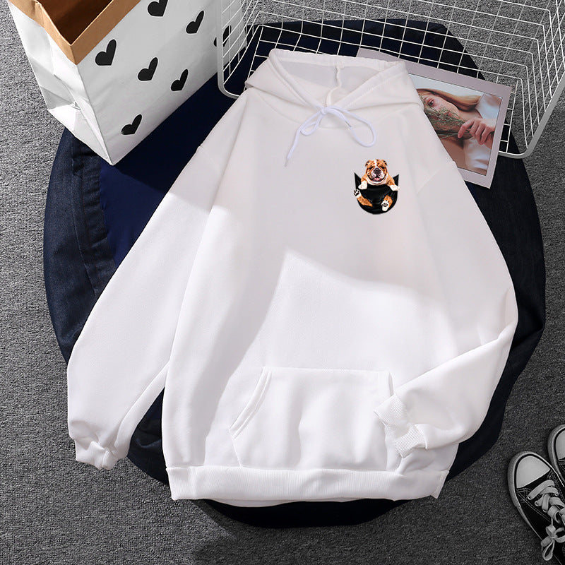 Unisex nan Kapuzenpullover mit Bulldoggen-Taschenpatch, oversized Schnitt und angerauter Fleece-Innenseite Drune