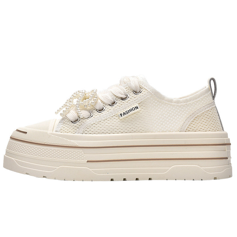 Damen Plateausneaker mit modischem Mesh-Obermaterial und trendigen Perlendetails Drune