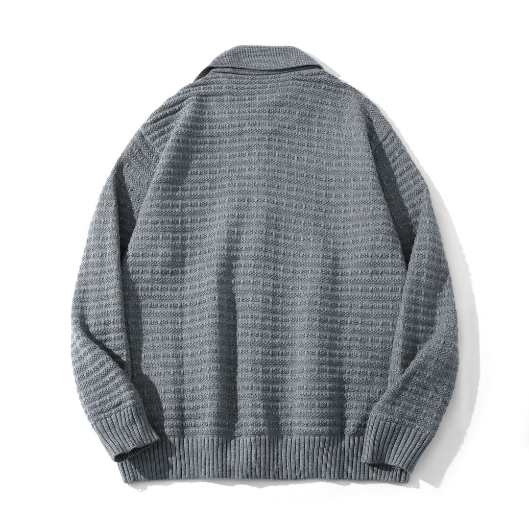 Unisex Strukturiertes Zip-Strickcardigan mit großem Reverskragen Drune