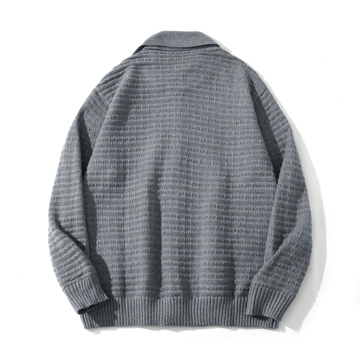 Unisex Strukturiertes Zip-Strickcardigan mit großem Reverskragen Drune
