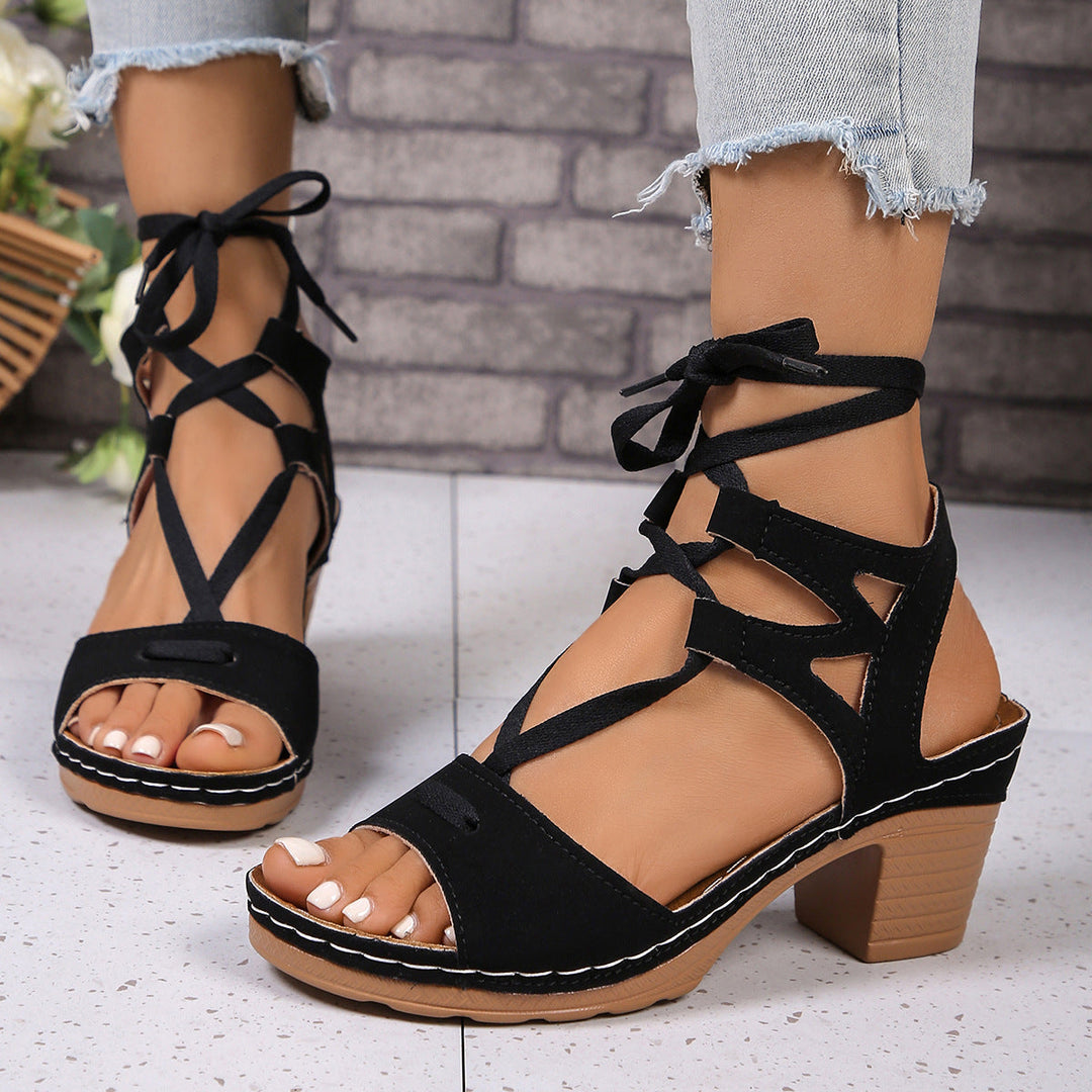 Damen komfortable Schnürsandalen mit verstellbarem Riemendesign Drune