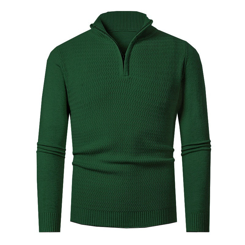 Herren nan Feinstrick-Halbzip-Pullover mit strukturierter Wellenoptik und Stehkragen Drune