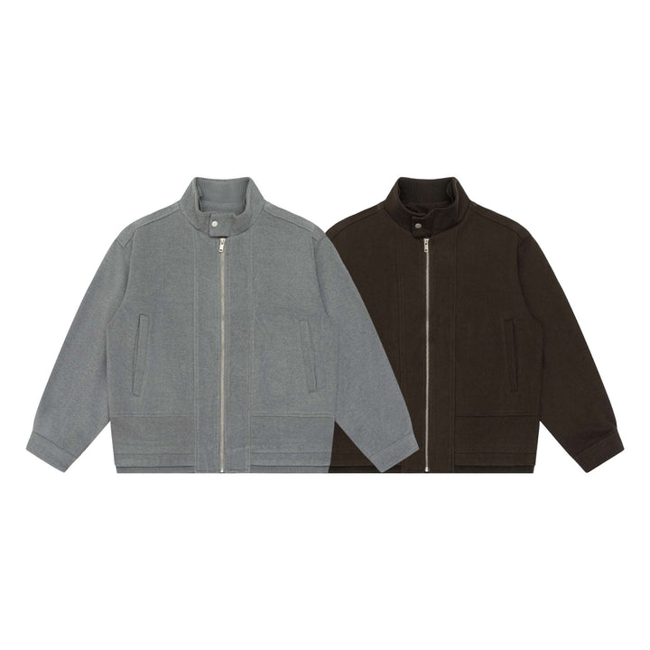 Herren Boxy-Wollmix-Zipblouson mit hohem Rippkragen und verdeckter Frontklappe Drune