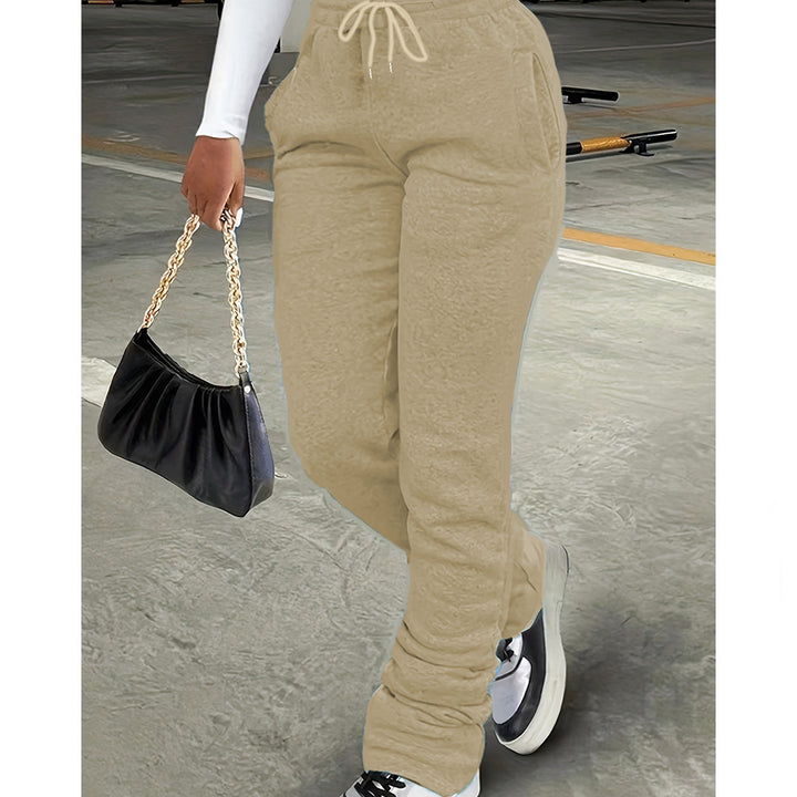 Damen nan figurbetonte Highwaist-Stretch-Sweathose mit gerafften Knöchelabschlüssen und Eingrifftaschen Drune