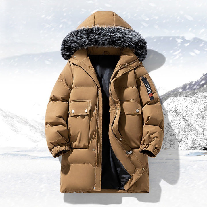 Herren langer gesteppter Winterparka mit Kapuze und Kunstfellbesatz Drune