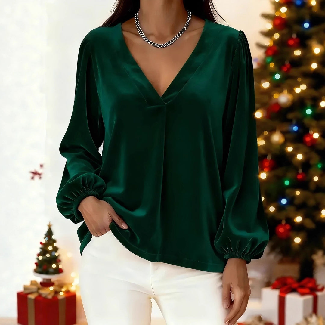 Damen Elegante Veloursbluse mit V-Ausschnitt Drune