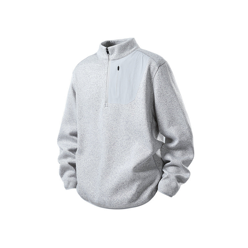 Herren Fleece-Halbzip-Pullover mit Stehkragen, Brustreißverschlusstasche und Relaxed-Fit Drune