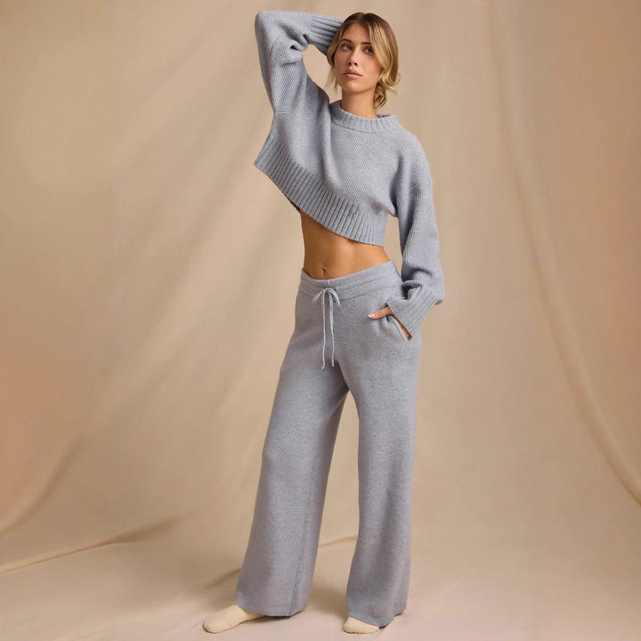 Damen modisches cropped Strick-Loungewear-Set Drune