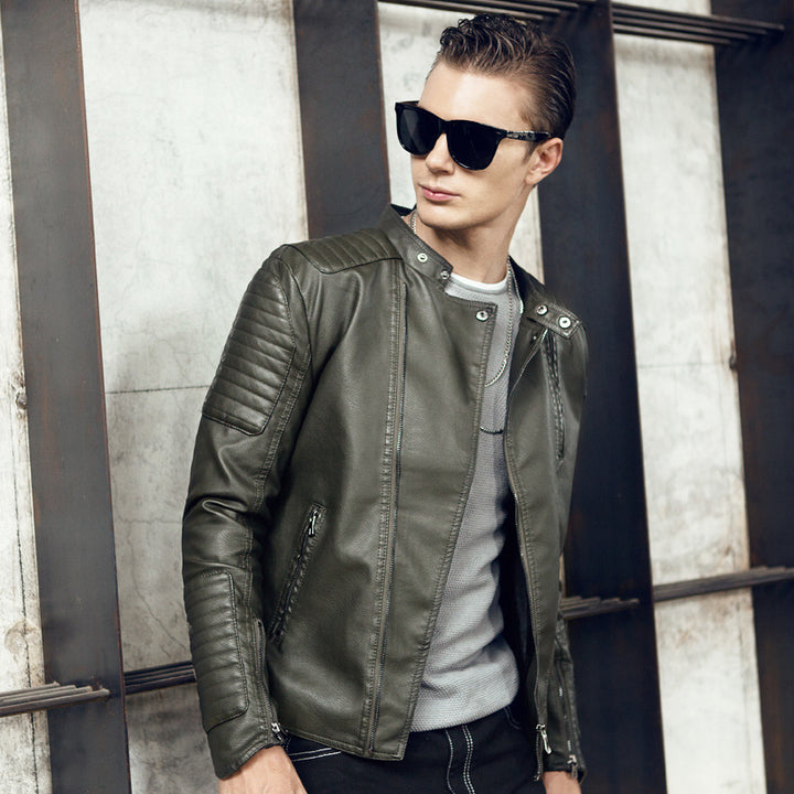 Herren Kunstleder‑Bikerjacke mit gesteppter Schulter‑ und Ärmelpartie Drune