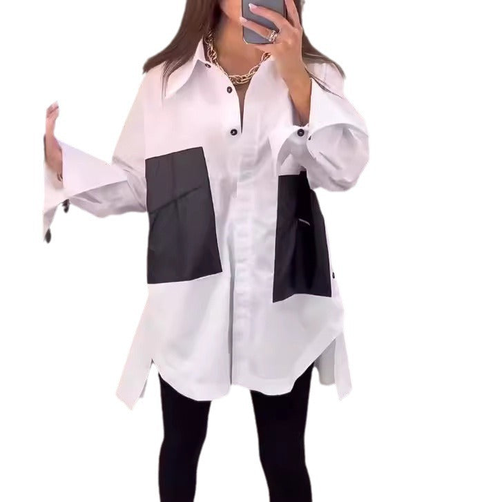 Damen nan Oversize-Hemd mit Kontrasttaschen, extra weiten Manschetten und seitlichen Schlitzen Drune