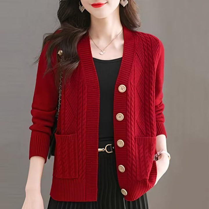 Damen Strickjacke mit V-Ausschnitt und Taschen Drune