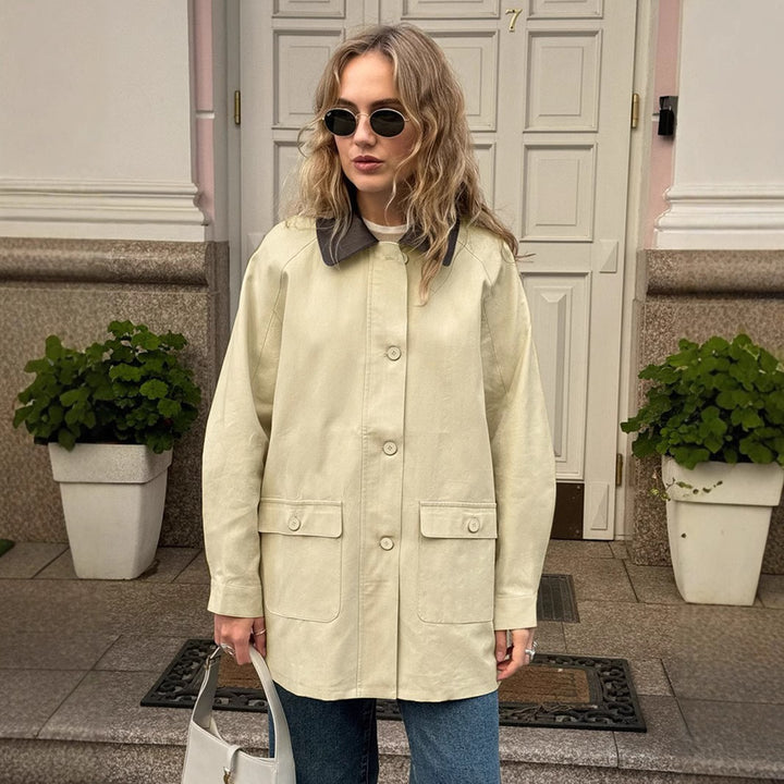 Damen Urbaner Utility-Mantel mit kontrastierendem Kragen und praktischen Taschen Drune