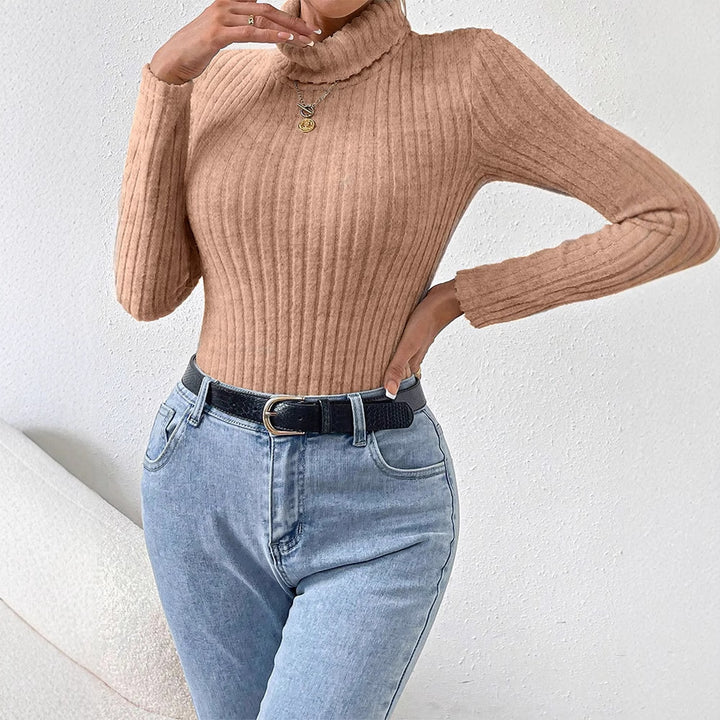 Damen Langarm-Bodysuit mit Rollkragen und feinem Rippmuster Drune
