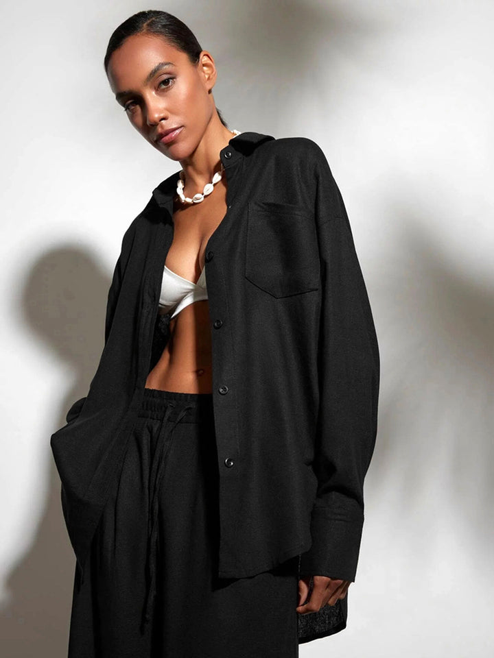 Damen Elegantes Set aus locker sitzender Blusenjacke und weiten Hosen Drune