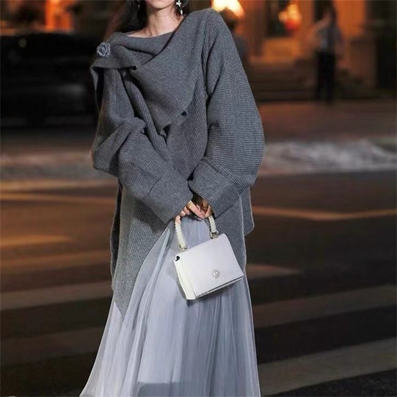 Damen Grobstrickpullover mit asymmetrischem Schnitt und voluminösen Ärmeln Drune