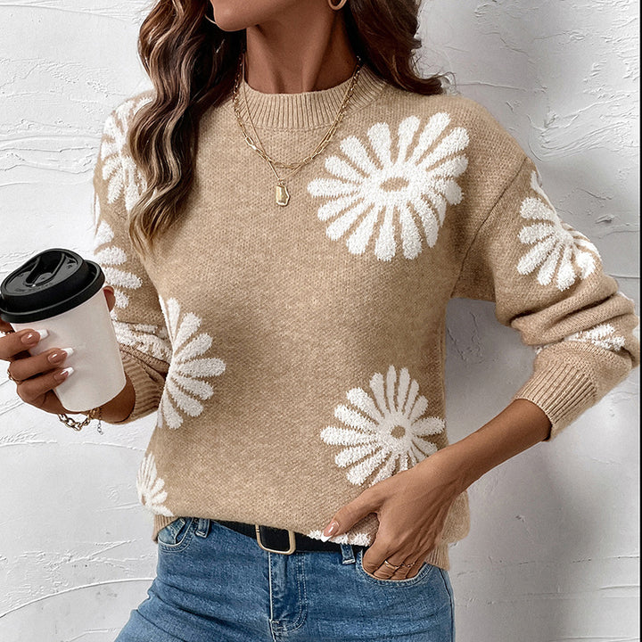 Damen Lässiger Pullover mit Blumenmuster Drune