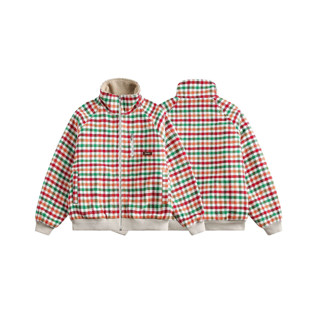 Damen Karierter Teddy‑Fleece‑Blouson im Boxy‑Cut mit Stehkragen Drune