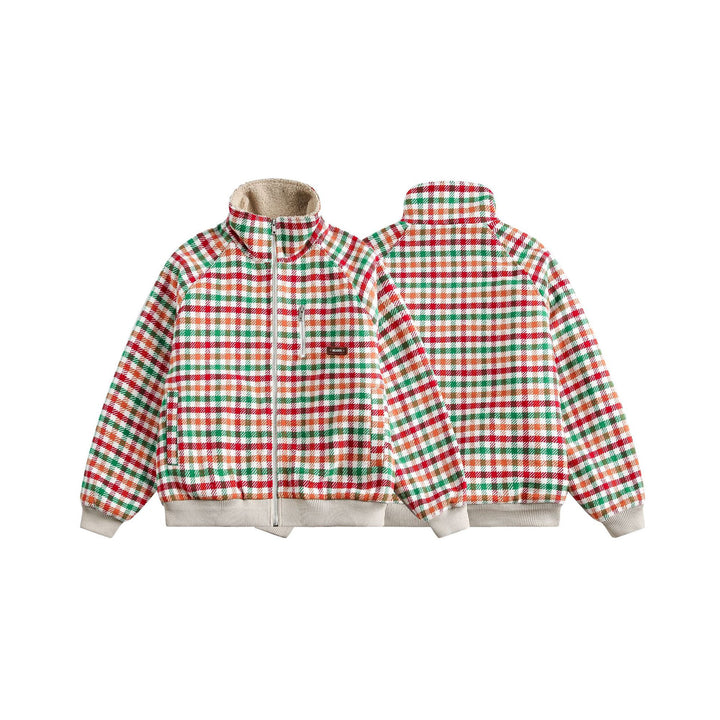 Damen Karierter Teddy‑Fleece‑Blouson im Boxy‑Cut mit Stehkragen Drune