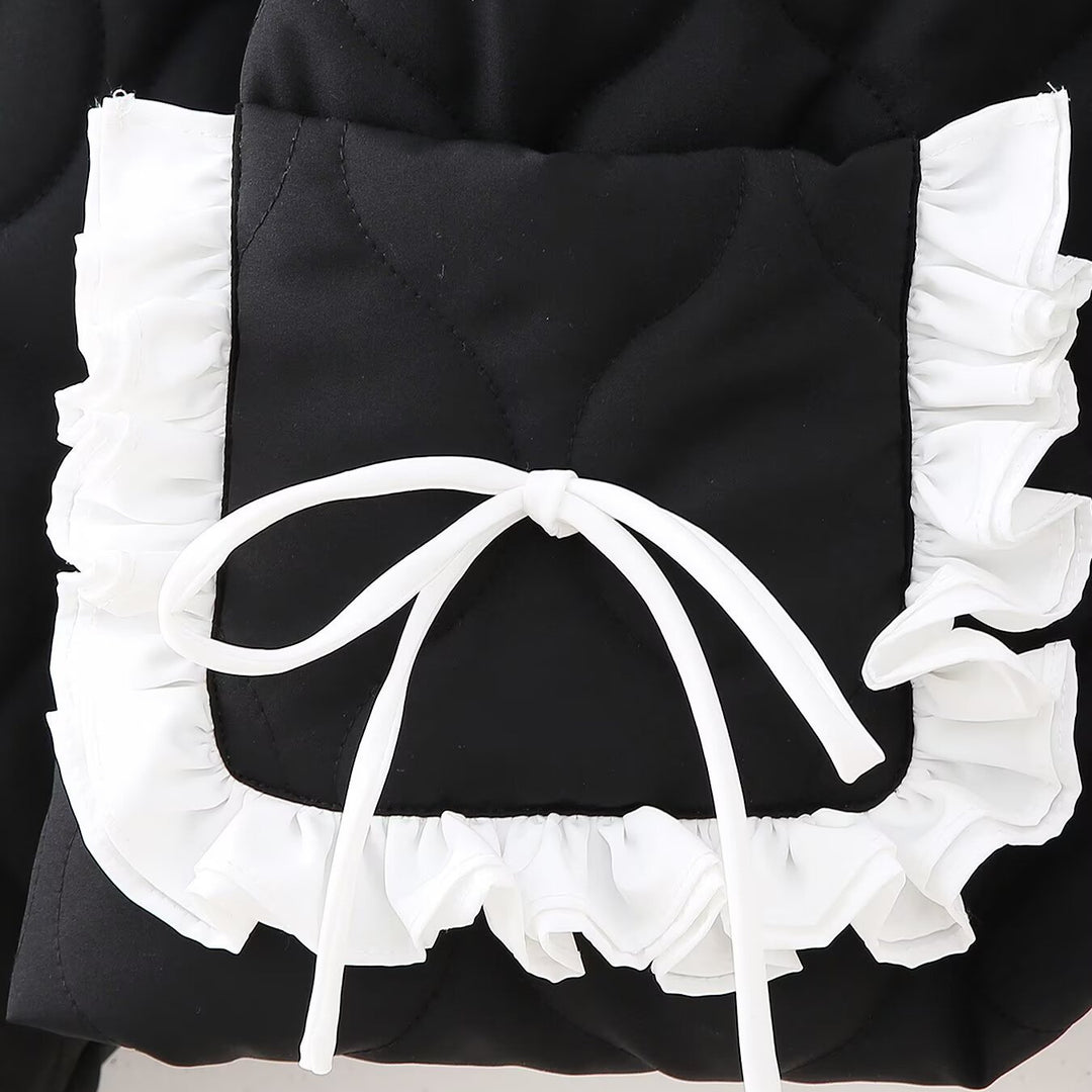 Damen Kurz gesteppte Jacke mit hohem Stehkragen und Rüschentaschen Drune