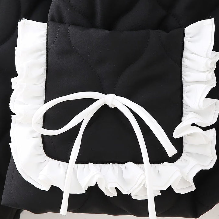 Damen Kurz gesteppte Jacke mit hohem Stehkragen und Rüschentaschen Drune