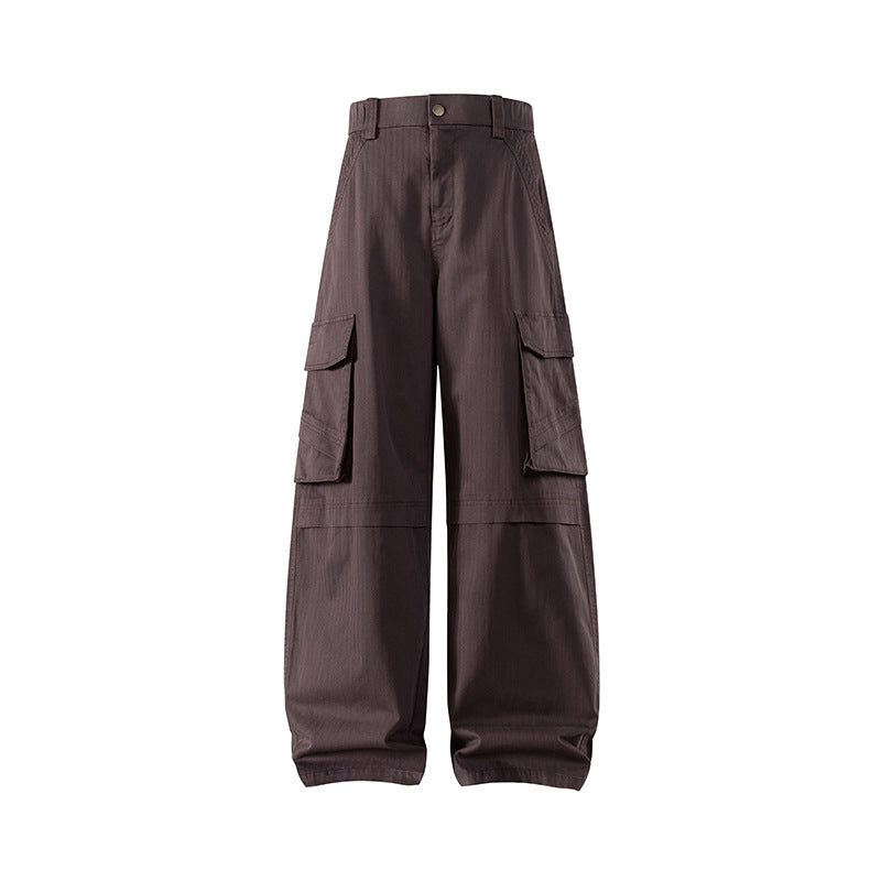 Damen weite Cargo-Hose mit hoher Taille und Multifunktions-Taschen Drune