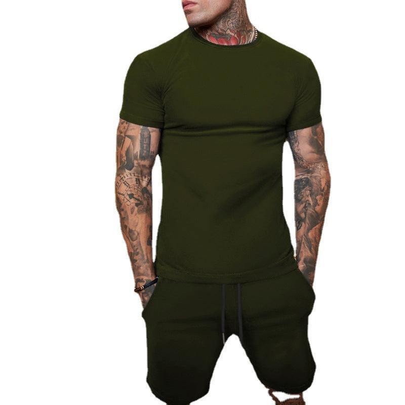 Herren nan schlankes Jersey-Set mit Rundhalsshirt und elastischer Tunnelzug-Shorts Drune