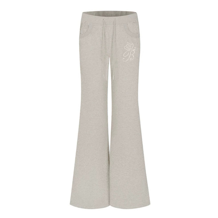 Damen Ausgestellte Loungehose mit hohem Komfortbund, Kordelzug und Strass‑Logo Drune