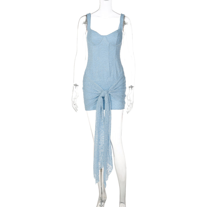 Damen Elegantes Kleid mit Spitzenverzierungen und Raffungsdetails Drune