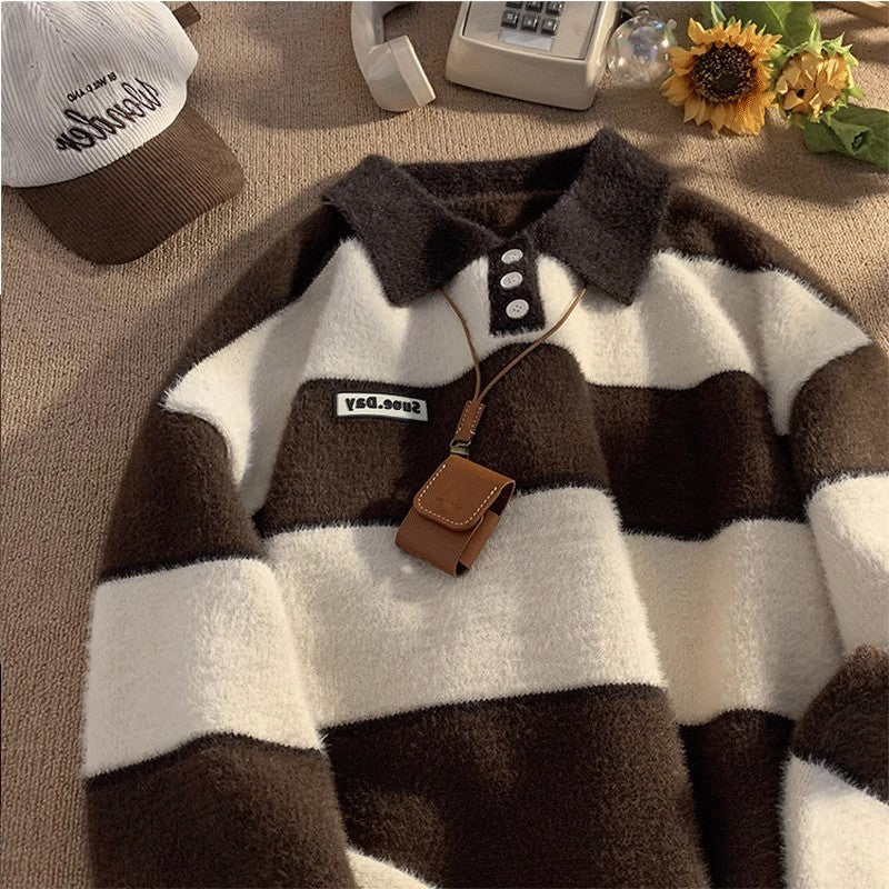 Damen kuscheliger Strickpullover mit klassischem Polokragen Drune