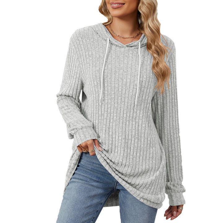 Damen lässiger Longsleeve Hoodie mit Rippstruktur und seitlichen Schlitzen Drune