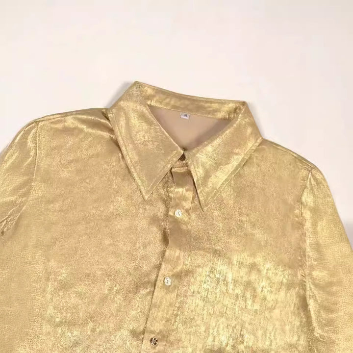 Damen modisches cropped Hemd mit Volantärmeln Drune