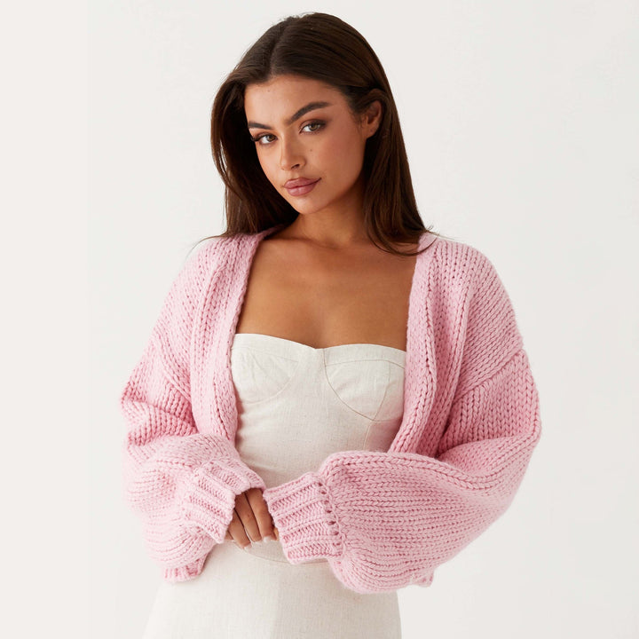 Damen Oversized Grobstrick-Cardigan mit Schalkragen und Rippbündchen Drune