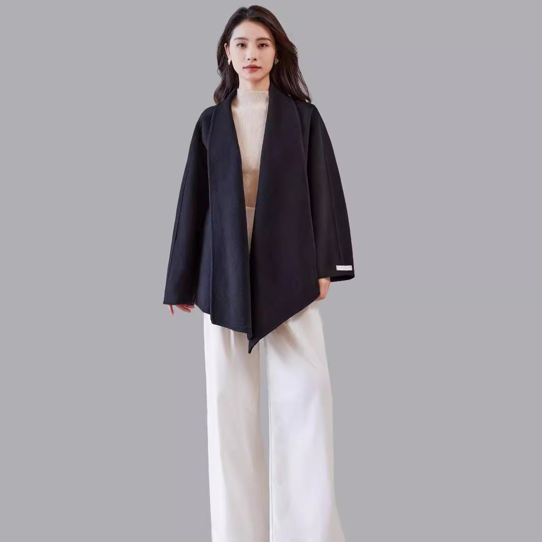 Damen Oversize-Mantel aus Wollmix mit offenem Schalkragen und asymmetrischem Saum Drune