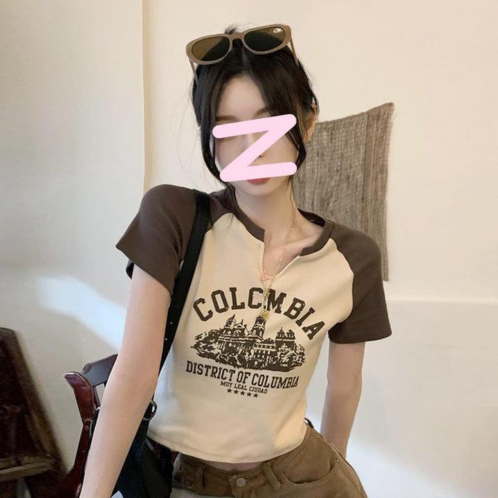 Damen Cropped-T-Shirt mit auffälligem Retro-Print und bequemem Schnitt