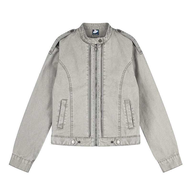 Damen Kurz geschnittene Utility-Jacke mit Stehkragen und Schulterklappen Drune