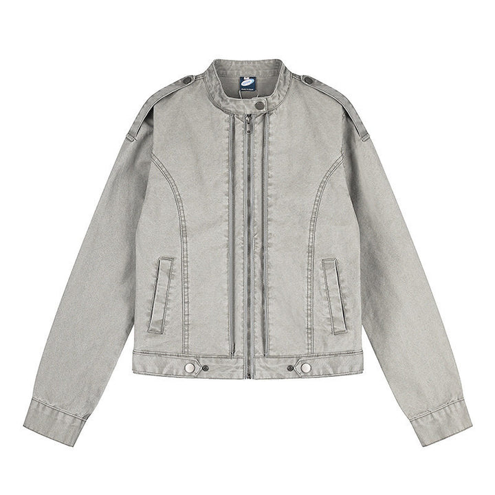 Damen Kurz geschnittene Utility-Jacke mit Stehkragen und Schulterklappen Drune