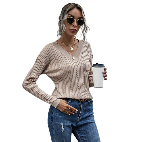 Damen Modischer V-Ausschnitt Pullover Drune