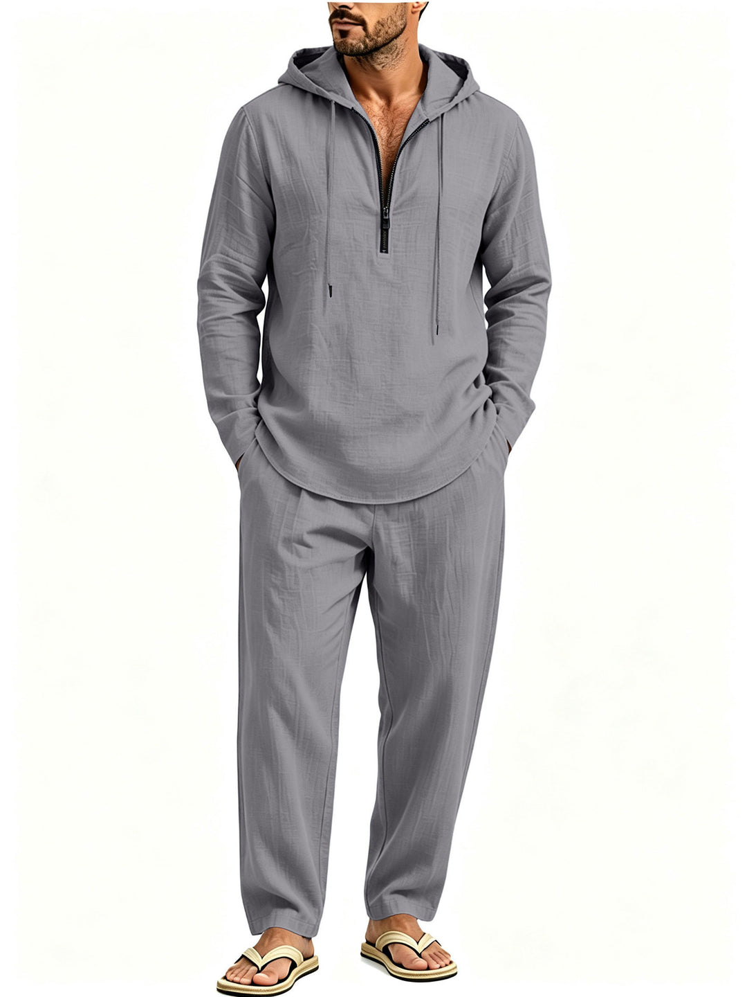 Herren Lässiges Lounge-Set mit Halbzip-Kapuzenpullover und locker sitzender Freizeit-Hose Drune