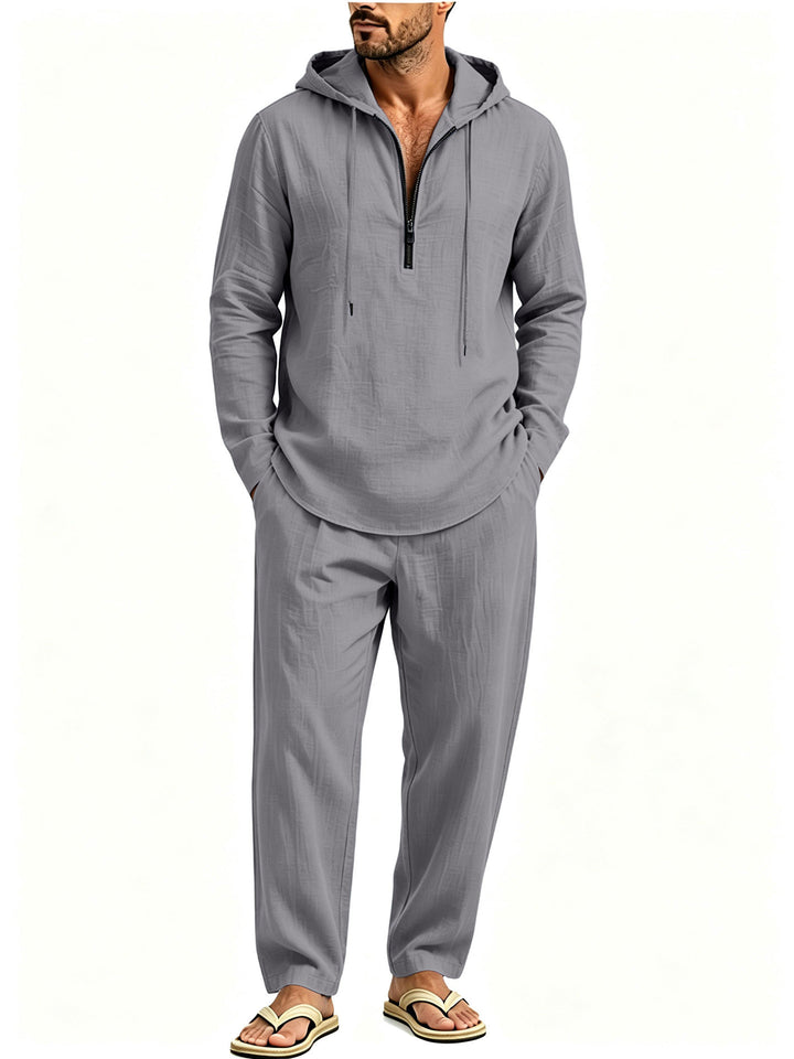 Herren Lässiges Lounge-Set mit Halbzip-Kapuzenpullover und locker sitzender Freizeit-Hose Drune