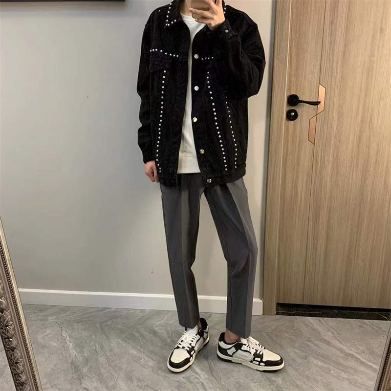 Herren Designer Jeansjacke mit Nieten Drune
