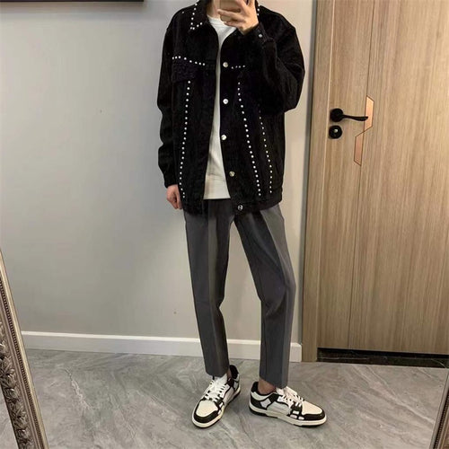 Herren Designer Jeansjacke mit Nieten Drune