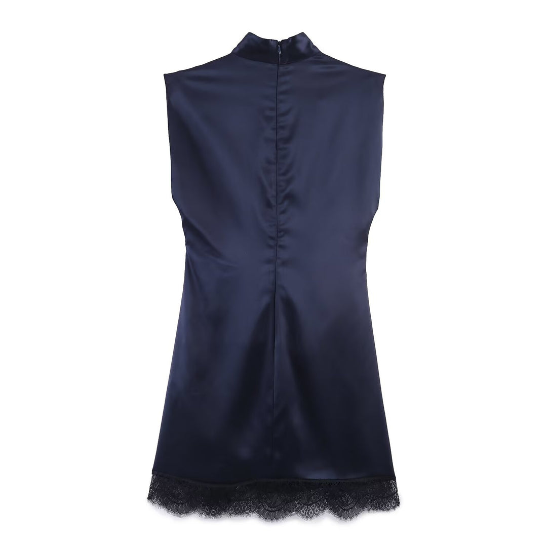 Damen elegantes Kleid mit transparentem Spitzenrand Drune