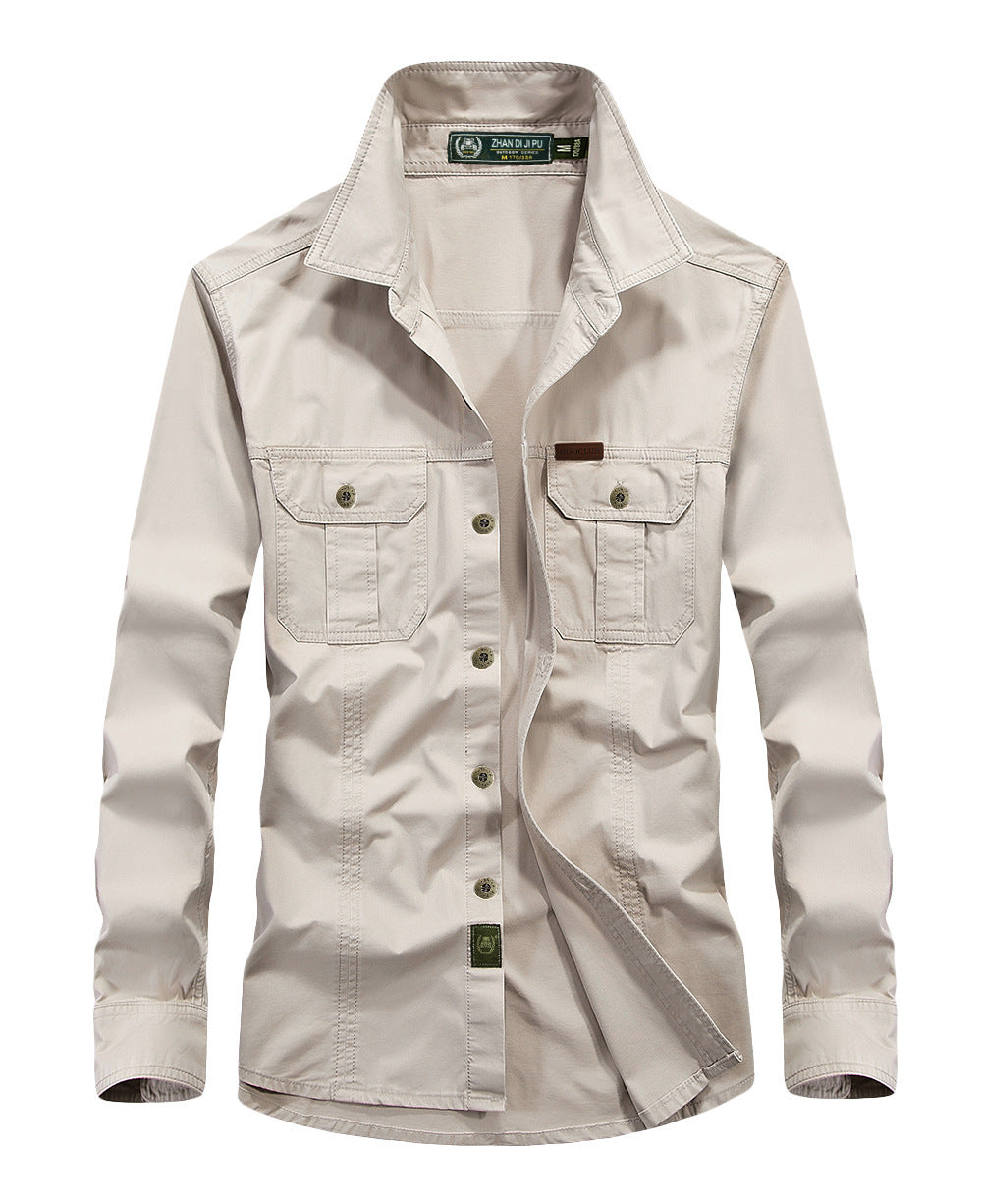 Herren leichtes Canvas-Fieldhemdjacke mit Brustpattentaschen und verstärkten Nähten Drune
