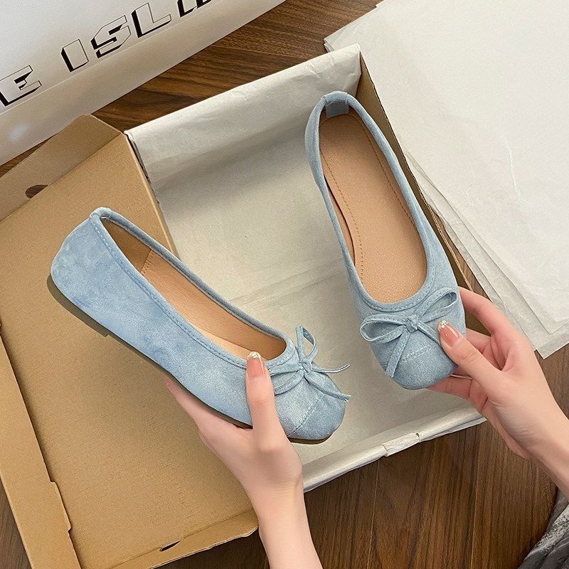 Damen Ballerina-Slipper mit quadratischer Zehenbox, weichem Komfortfußbett und Zierschleife Drune