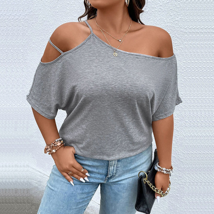 Damen lässiges Off-Shoulder T-Shirt mit modischen Trägerdetails Drune