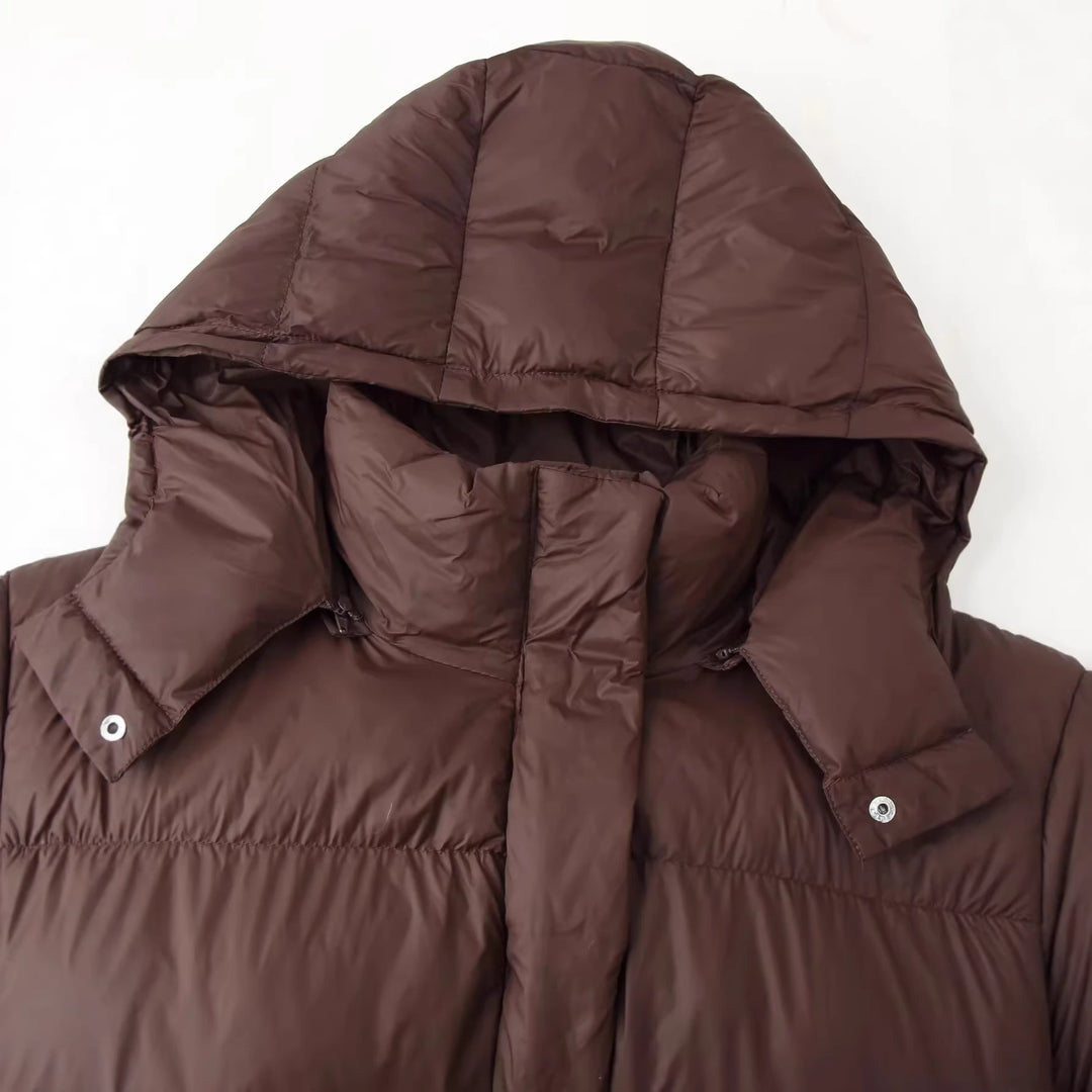 Damen nan kurze wattierte Steppjacke mit großer abnehmbarer Kapuze, Kinnschutz und verdeckter Reißverschluss Drune