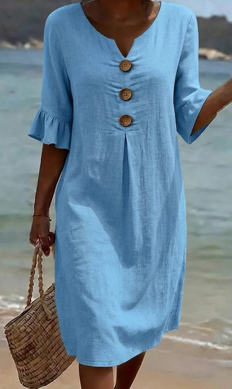 Damen Leichtes Sommerkleid mit Knopfdetails Drune