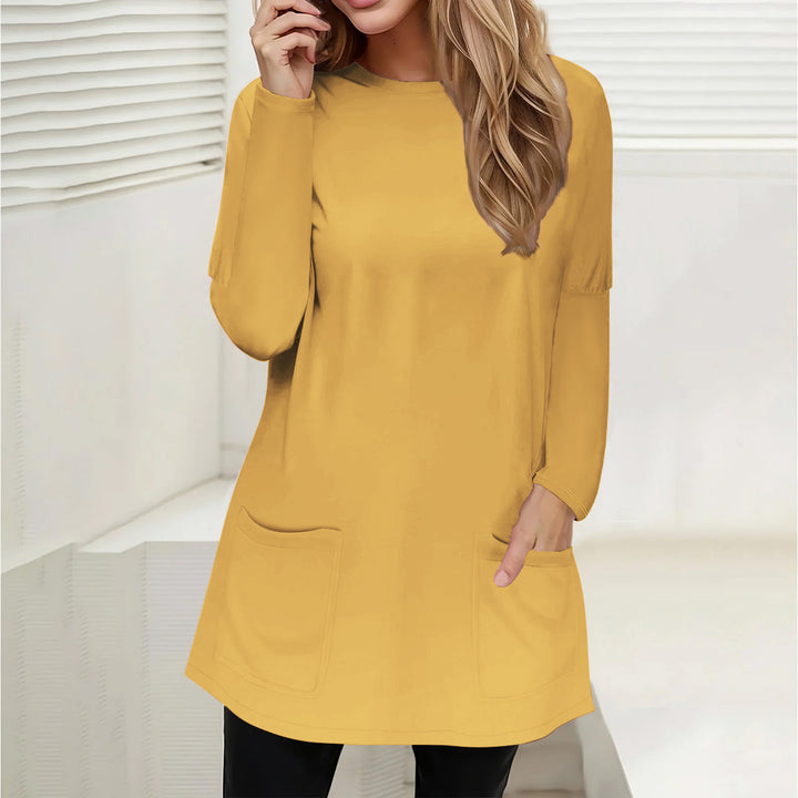 Damen Freizeit Longline Tunika mit Rundhalsausschnitt und aufgesetzten Taschen Drune